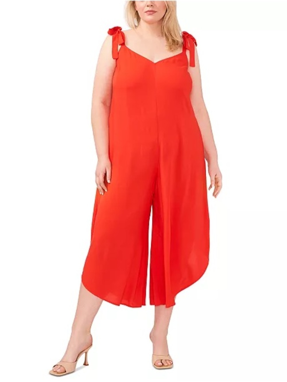 Vince Camuto Red V-Neck Sleeveless Tie-Shoulder Angled-Hem Jumpsuit Sz 3X TC0152
